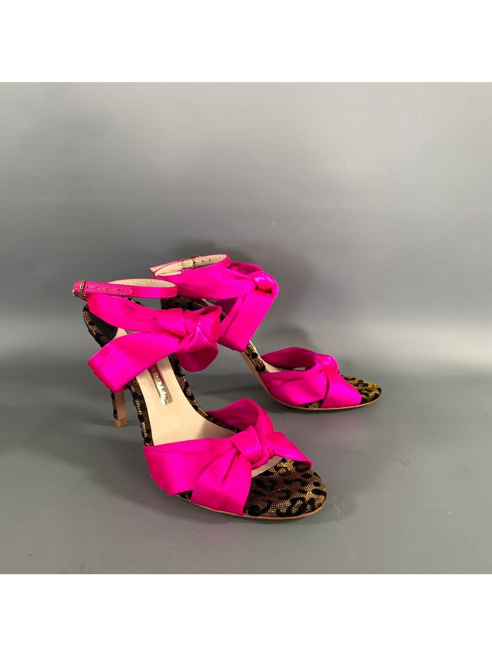 SOPHIA WEBSTER Size 6.5 Pink Black & Gold Silk Animal Print Wrap Pumps